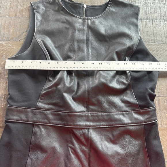 SPANX Combo Leather Like Luxe Sheath Black Vegan Stretch Dress Large LIKE NEW - Picture 2 of 13